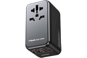 ‎MOMAX MOMAX Adapter podróżny na całym świecie, 100 W GaN, adapter podróżny na całym świecie, 2 PD USB-C + 2 QC USB-A, międzynarodowy zestaw adapterów podróżnych do USA, UK, UE, kompatybilny z laptopami,