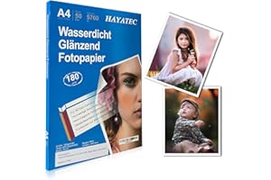 ‎ALASKAPRINT 50 Blatt Fotopapier A4 hoch glänzend Tintenstrahldrucker 180g/m² Fotopapier Fotokarten Photokarten Sofort Trocken Wasserfest Hochweiß Fotoblätter
