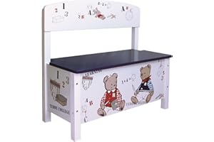 roba Wooden Combination Children'S Chest and Bench 'Teddy College' - Kid'S Seating Bench and Storage Trunk (White)