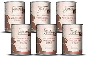 MjAMjAM - Mokra karma premium dla kotów - Czysta mięsna przyjemność - wykwintny czysty struś, 6 opakowań (6 x 400 g), bezzbożowa z dodatkowym mięsem