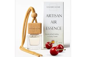 SINCERO HOME Désodorisant Voiture Fait Main, aromathérapie écologique avec Bouchon en Bois et Flacon en Verre, Parfum Durable et Naturel pour Voiture, Maison, Armoire ou Salle de Bain (Cerise)