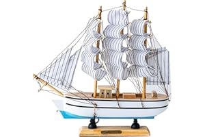 Syfunlv Modèle de Bateau à Voile en Bois à la Main, Modèle de Bateau à Voilier en Bois, Bois Nautique Maquette De Voilier, pour La Décoration D'ornement À La Maison, Style Nordique. (Blanc)