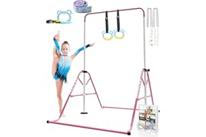 YOUTIFUN Gymnastics Bar, Kids Gym Equipment 5 Level Height Adjustable Pull Up Horizontal Gymnastic Bar, Gymnastics Equipment for Home for Girls & Boys, 3 to 12 years old