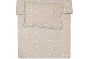 TOTSY BABY Pościel 100x135 dziecięca bawełniana - pościel dziecięca chłopięce komplety pościeli dla dziewczynek poszewka na kołdrę 100 x 135 cm poszewka 40x60 beżowa z białymi gwiazdkami