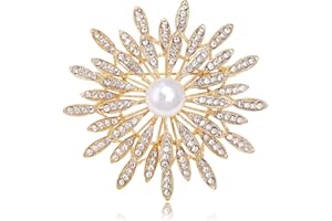IMINI Spilla a fiore placcato oro 14 carati per donne ragazze perla simulata strass spilla floreale clip bavero maglione sciarpe abito giacche colletto spille delicata decorazione gioielli regali