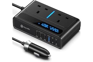 TOYVILE 8 in 1 200W Car Power Inverter 12V to 240V / 230V with 2 Sockets, 4 USB Ports and 2 Type-C Ports,Fast Charging Car Voltage Converter Inverter,with Cigarette Lighter Plug,Suitable for Laptops, iPads