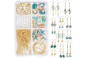 SUNNYCLUE 1 Box DIY 10 Pairs Summer Ocean Dangle Earring Making Kit Hawaii Enamel Mermaids Seahorses Starfish Shell Charms Brass Geometric Links for Jewellery Making kits Supplies Women DIY Craft