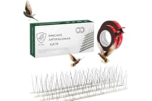 Picpige Pinchos Antipalomas - 6.6 Metros - Acero Inoxidable - 6M de Cinta Doble Cara Incluida -20 Unidades -Púas espanta Palomas y Gatos-Antiplagas para Balcones,Ventanas,Techos,Jardines -Antipalomas.