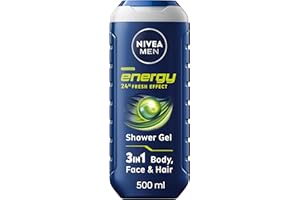 NIVEA MEN Energy Shower Gel (500 ml), Moisturising 3-in-1 Body Wash for Men with Mint Extract, Invigorating and Energising NIVEA MEN Shower Gel