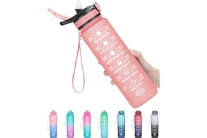 MEITAGIE 1L Motivational Sports Water Bottle with Straw & Time Maker,Leakproof with BPA Free Lid,Toxin Free Plastic Drink Bottle Design for Sports Gym Office Running (Rose)