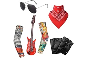 Tholire 7Pcs Rock Star Heavy Metal Costume Set – Rockstar Fancy Dress Accessories for Adults & Kids – Ideal for Parties, Concerts, Cosplay