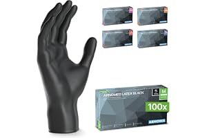 ARNOMED latex engångshandskar M, svarta, puderfria, 100 st/ask, engångshandskar, latexhandskar finns i storlekarna XS, S, M