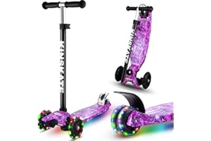 Cutemelo Trotinette Enfant 3 Roues de 3 à 12 Ans Trottinette Trois Roues avec LED Lumières Clignotantes et Guidon Réglable en Hauteur Scooter Antidérapant pour Filles et Garçons