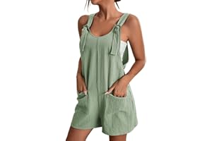 PVUCPOT Combishort Salopette Femme Ete Fluide Chic Sexy Mode Casual Combinaison Femmes Été sans Manches Coton Vintage Jumpsuit avec Poche Pantalon Combinaisons et Combishorts