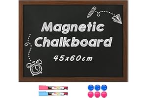 QUEENLINK Magnetic Black Chalkboard, 45x60cm Chalk Board Hanging for Wall with Brown Frame, Vintage Blackboard for Home, School, Office