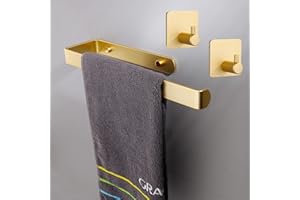 LIFEICOMALL Handtuchstange zum Kleben für Bad & Küche ，Handtuch Halter mit Haken ，2 Stück Wandhalter selbstklebend für Handtücher (Gold)