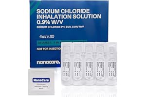 Nanacare Saline Solution 0.9% - 30 X 4 ml Vials & Nebuliser Cleaning Wipes x10 | Sodium Chloride NACL | Sterile Inhalation Saline Solution | Isotonic Solution
