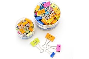 ‎UV STYLISH Foldback Klammern für Büro - 48 Pack farbige Binder Clips, mit niedlichem hohlem Smiley/Vielzweckklammern Papierklammern Zettelclips Sortiert für Büro Schule Zuhause(25mm)