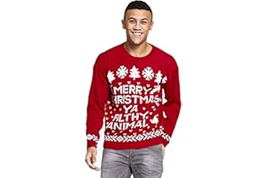 AARHON Mens Mery Christmas Ya Filthy Animal Printed Knitted Christmas Jumper UK RED