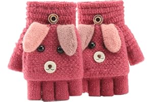 SUNNEE Cartoon Unisex Kids Fingerless Flap Cover Gloves - Convertible Flip Top Warm Mittens With Mitten Cover Cute Cartoon for 5-12 Ages Boys and Girls