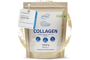 ‎WEHLE SPORTS Collagen Pulver 1 kg – Kollagenhydrolysat Peptide Typ I, II & III – Geschmacksneutrales Eiweißpulver – Made in Germany – Wehle Sports (1000g (1er Pack)) - Verpackung kann variieren.