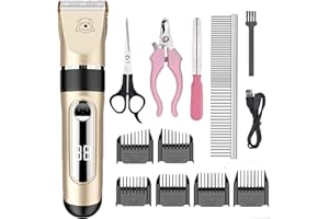 ‎FONESO Foneso Hundeschermaschine Profi, Schermaschine Hund Katze Geräuscharm, 13 PCS Tierhaarschneidemaschine Schnurlosen, IPX7 USB Elektrische Hundetrimmer mit LCD-Display für Haustier