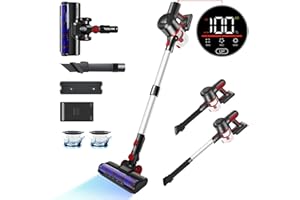 JOYYKO Jokkyo A19 Cordless Vacuum Cleaner Telescopic, 30Kpa/400W Stick Vacuum Cleaner with Touch Display, 60 Mins Runtime, Lightweight Handheld Vacuum for Hardwood Floor Carpet Car Pet Hair, Silver