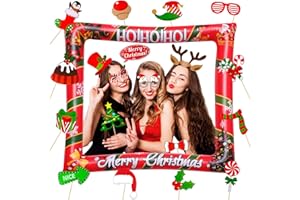 KKSJK Weihnachten Aufblasbarer Bilderrahmen mit 32 PCS Foto Requisiten, Weihnachtsdeko Photo Booth, Christmas Party Fotobox Accessoires, Selfie Rahmen für Weihnachten