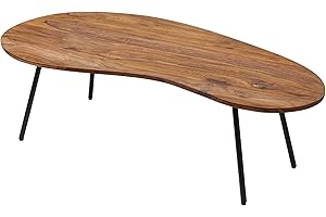 FineBuy Design Couchtisch FB50927 122 x 36 x 63 cm Sheesham mit Metallbeinen schwarz, Nierentisch Massivholz, Holztisch Tischbeine Metall, Cooler Massivholztisch, Tisch Flach modern