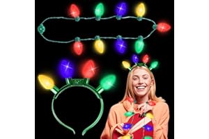 DIYASY Christmas Lights Headband and Necklace Set - LED Light Bulbs for Adult Party Supplies - 2 PCS With 9 and 4 Bulbs