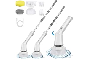 NEOVSUNY Elektrische Reinigungsbürste, 2023 Neues Spin Scrubber Schnurlos mit 6 Austauschbaren Bohrbürstenköpfen und Verstellbaren Verlängerungsgriff, Wanne und Bodenfliese MopSet für Bad Küche Auto Fußboden