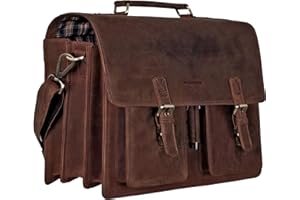 Marc Peter Amsterdam Aktentasche Leder XL Lehrertasche mit Laptopfach 15,6 Zoll große Ledertasche zum Umhängen Trolley aufsteckbar