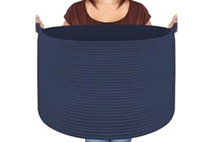 Maliton Canasta de Cuerda de AlgodóN,Cesta Para Guardar Mantas,50x50x33cm grande Cesta Ropa Sucia Bebe,Cesta de Almacenaje de Juguetes,Cestas de Lavandería Tejidas Para Mantas-Azul