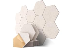 KUCHOOW Pannelli Fonoassorbenti Esagonali Autoadesivi, Studio, Gaming, Ufficio, Recording, 12 Pezzi Pannello Fonoassorbente Decorativi per Pareti, Porta, Soffitto, 30 x 26 x 0,9cm, Cammello