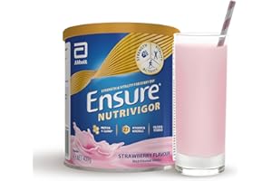 Ensure NutriVigor Nutritional Shake – Strawberry Flavour – 400g – Food Supplement with Protein, HMB & 27 Vitamins & Minerals – Supports Strength, Energy & Immunity – With Vitamin D, C & B