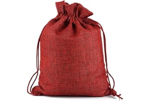 RAPECOTT 20PCS Sacchi di Juta da 9 cm x 12 cm (Vino rosso) per Regalo di Gioielli, Sacchetto Regalo di Tela di Sacco per Matrimoni,Artigianato Fai-da-Te, Matrimoni, riunioni, Sacco di Natale, comunioni...