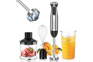 Bonsenkitchen Stainless Steel Hand Blender, 4-in-1 Stick Blender 1000W, 20 Speed Adjustable, with Whisk, 500ml Chopper and 700ml Measuring Cup, Food Processor (HB3203)