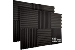 JBER 12-Pack Acoustic Foam Panels, 1" X 12" X 12" Studio Soundproof Wedge-shaped Fireproof Soundproof Liner Acoustic Treatment Foam (Black)