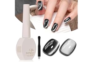 SUPWEE Cat Eye żelowy lakier do paznokci UV, czarny, magnetyczny kocie oko, lakier żelowy z magnesem, brokat, holograficzny żel Soak Off UV/LED z magnesem, do samodzielnego manicure, salonu