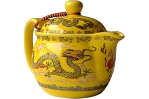 Yxhupot Teiera in porcellana gialla cinese, 350 ml, infusore per filtrazione in acciaio inox a forma di drago, tè sfuso (giallo imperatore)