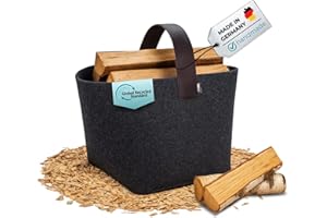 kontor28® - Kaminholzkorb aus Premium Filz 100% MADE IN GERMANY | Brennholzkorb Füllvolumen 40 L mit herausnehmbarem Boden | Feuerholzkorb mit Echtleder-Henkel, robust & standfest - Farbe Anthrazit