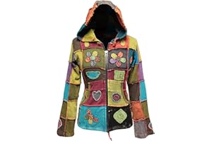 Shopoholic Fashion - Giacca con cappuccio da donna Love Peace, stile hippy,motivo patchwork