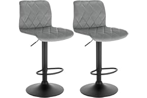 Lestarain Bar Stools Set of 2 Swivel Breakfast Kitchen Counter Stools Barstools with Black Matte Footrest and Stable Base Elegant Velvet Seat, Light Grey