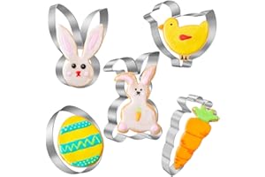 Emporte Pieces Paques 5 Pièces, Fiambrera Emporte-pièces Pâques, Moule à Biscuits Pâtisserie Acier Inoxydable, Forme de Lapins, Oeuf de Pâques, Tête de lapin, Carottes, Poussin