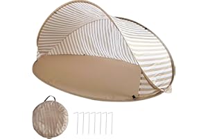 Strandmuschel Pop Up 3-4 Personen, Strandzelt Strand Zelt mit 50+ UV-Schutz, Tragbarer Automatisches Windschutz Wurfzelt mit Tragetasche und Heringe für Familie Camping Garten (Khaki)