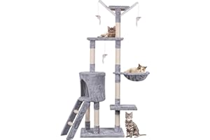 DUEPEKT 140cm Large Cat Tree Tower, Luxury three-floor Cat Climbing Frame, Cat Condo, Sisal Scratching Post, Tree Tower Post Kitten Condo Activity Centre Cat Climbing, For Three Cat