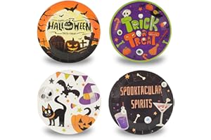 DHAIQC 48 Pack Halloween Paper Plates 18cm, Ghost Cat Pumpkin Disposable Party Plates Cake Plate Dessert Plates Dinner Plate for Halloween Party Supplies