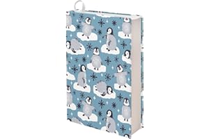 Kuiaobaty Funda de libro con estampado de pingüinos, funda de tela elástica para libros, cubierta de libro de copos de nieve, diario, protector de novela