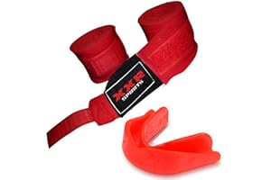 XXR Boxing Hand Wraps Bandages Martial Art Wrist Fist Wraps MMA + Gum Shield Mouth Guard Boil Bite Mouthguard (red, Senior)