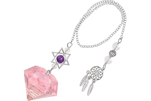Amogeeli Cristal Pendule Divinatoire Chakra Pendentif Pierre Naturelle Divination Etoile de David Pendule Radiesthésie Ésothérisme Bracelet pour Prévoir, Quartz Rose